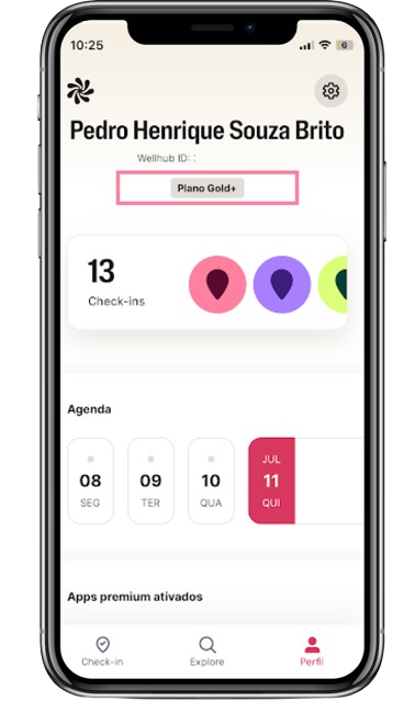 Interface do app Wellhub